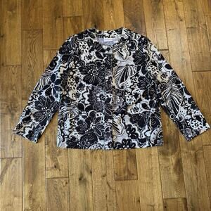 Alfred Dunner Black & White Foral Shiny Long Sleeve Jacket Women's Plus Size 18